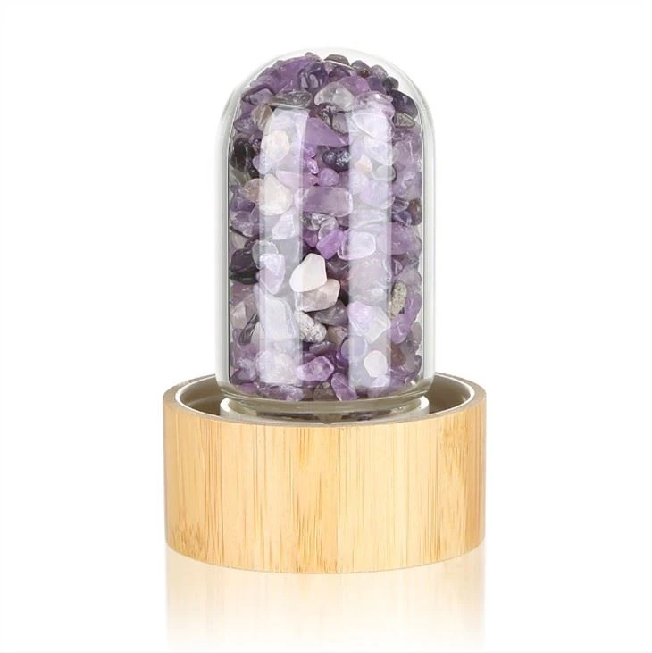 Amethyst gravel crystal glass water bottle